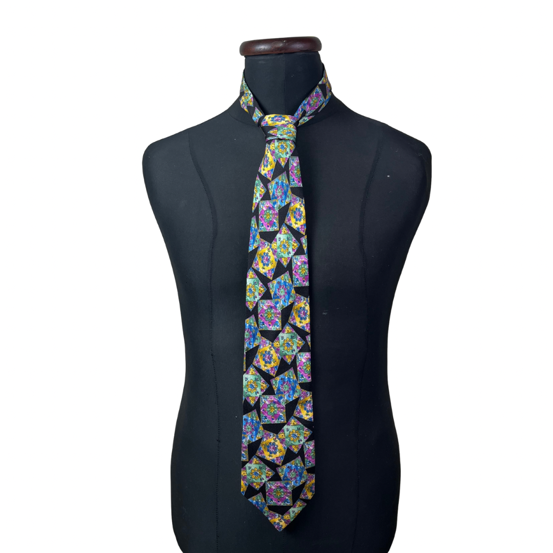 Multicolor Geometric Floral Print Necktie 10 cm