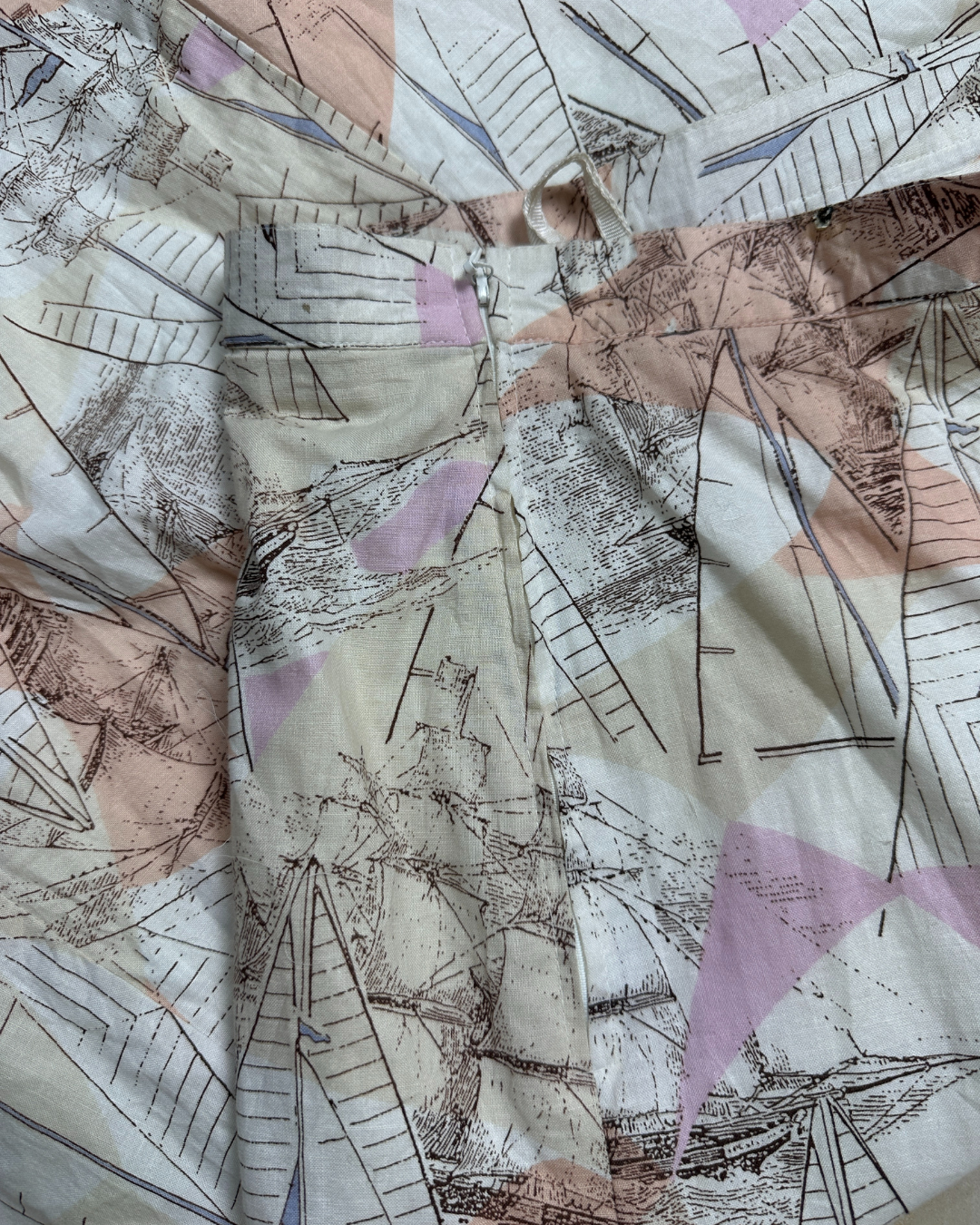 Vintage Pastel A-Line Sailboat Print Skirt