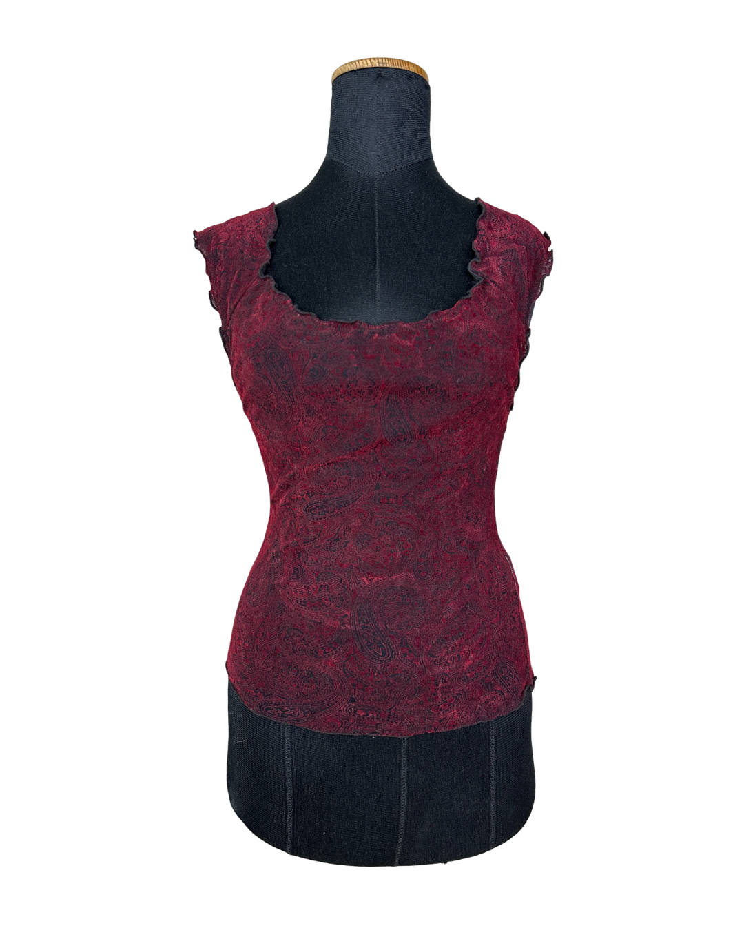 Vintage Paisley Cap Sleeve Burgundy Top