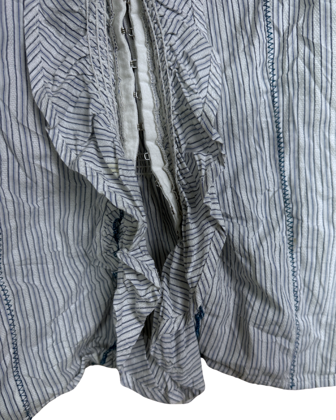 Vintage DEPT Striped Ruffle Blouse with Embroidery – Medium