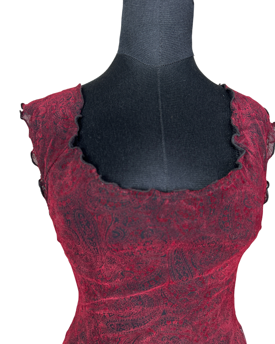 Vintage Paisley Cap Sleeve Burgundy Top