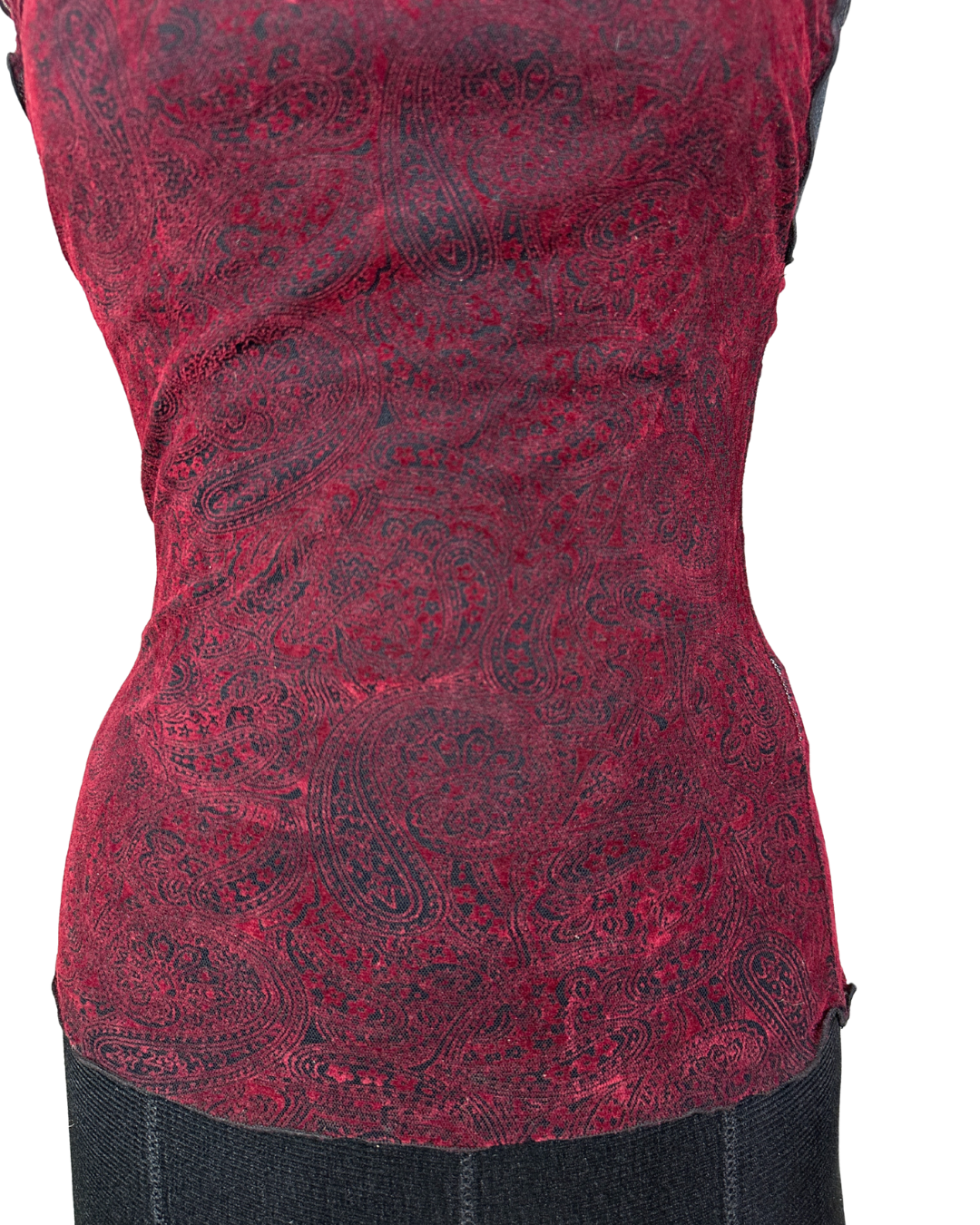 Vintage Paisley Cap Sleeve Burgundy Top