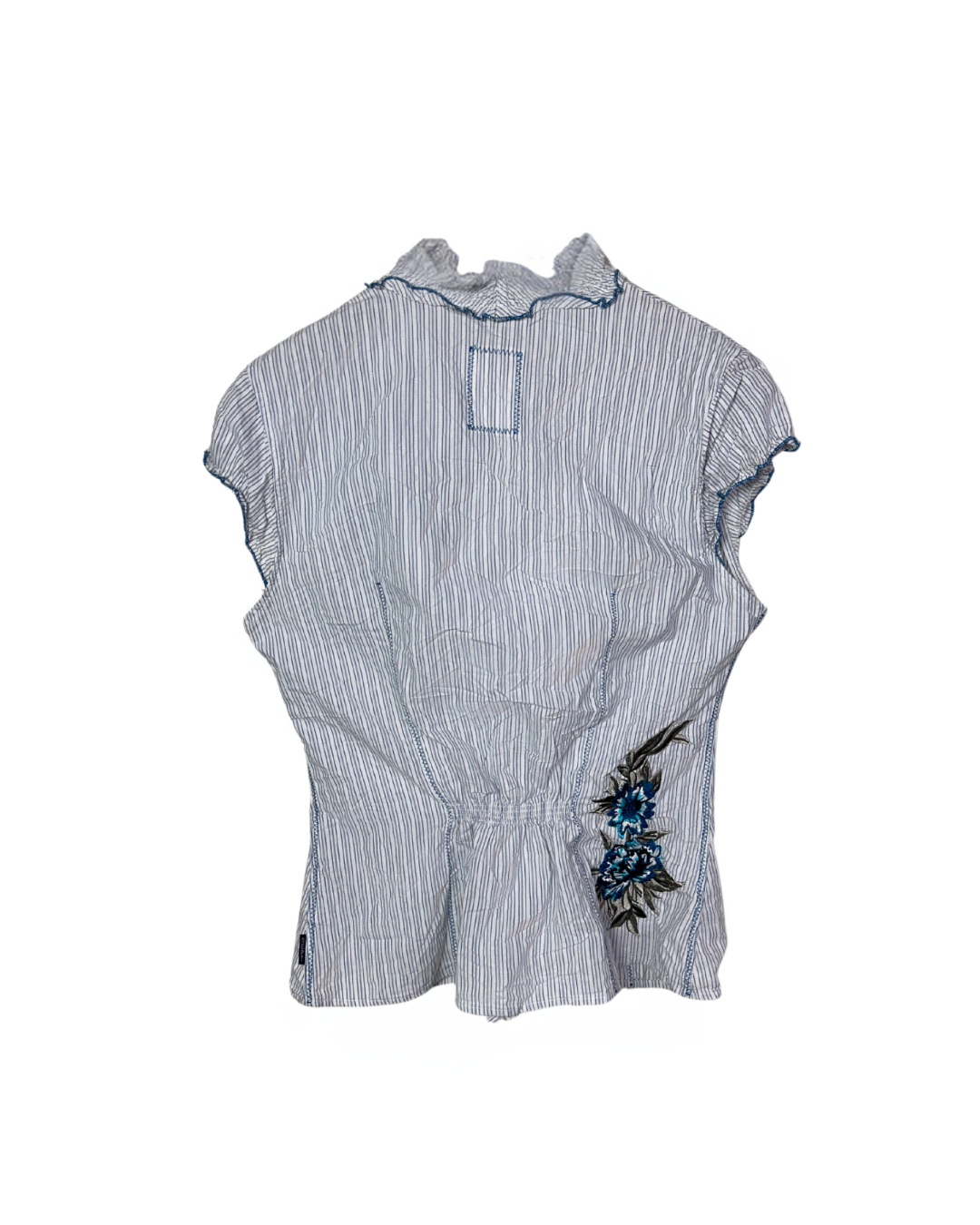 Vintage DEPT Striped Ruffle Blouse with Embroidery – Medium