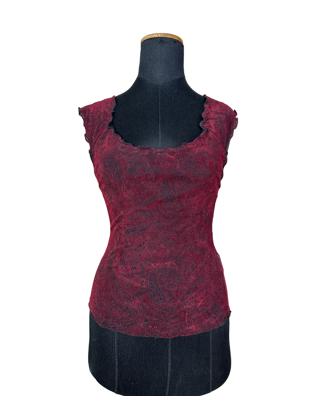 Vintage Paisley Cap Sleeve Burgundy Top