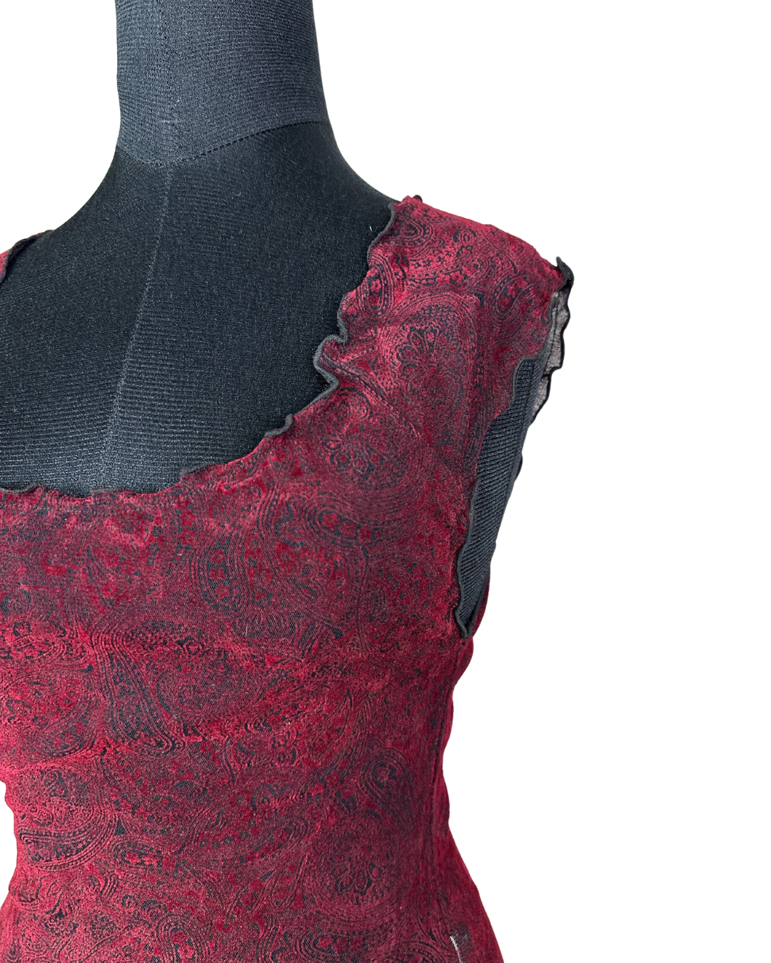 Vintage Paisley Cap Sleeve Burgundy Top