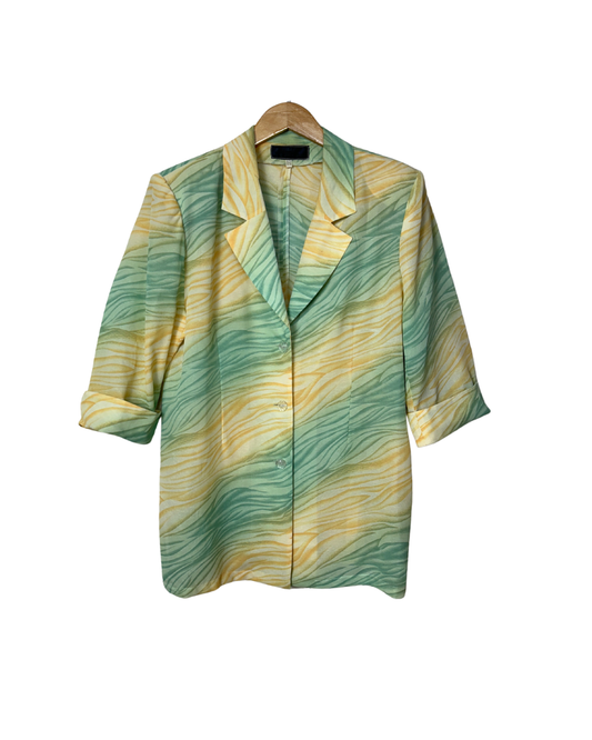 Vintage Blazer-Style Blouse with Shoulder Pads - Women's XL