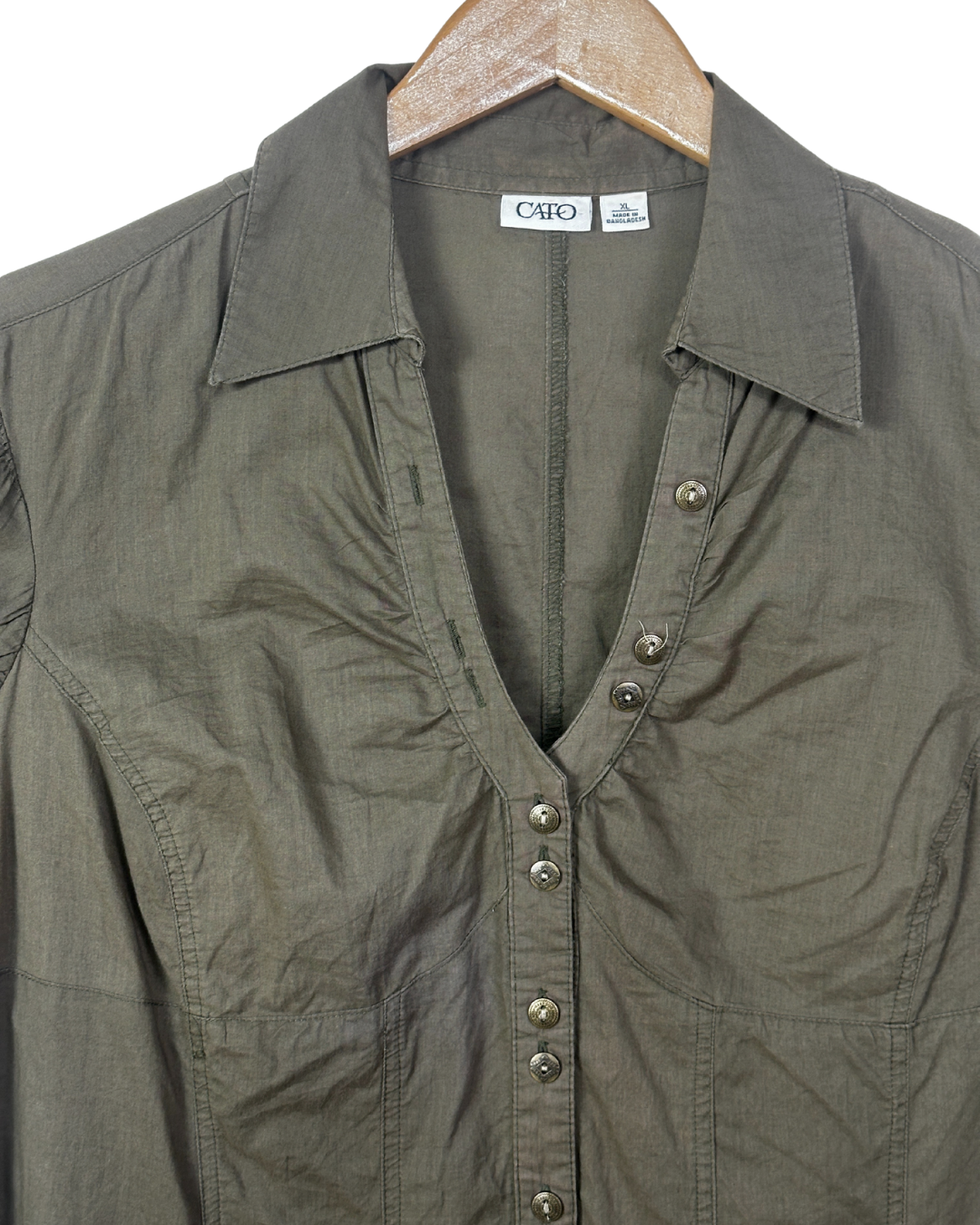 Cato Blouse with Ruched Hem and Decorative Metal Buttons - XL
