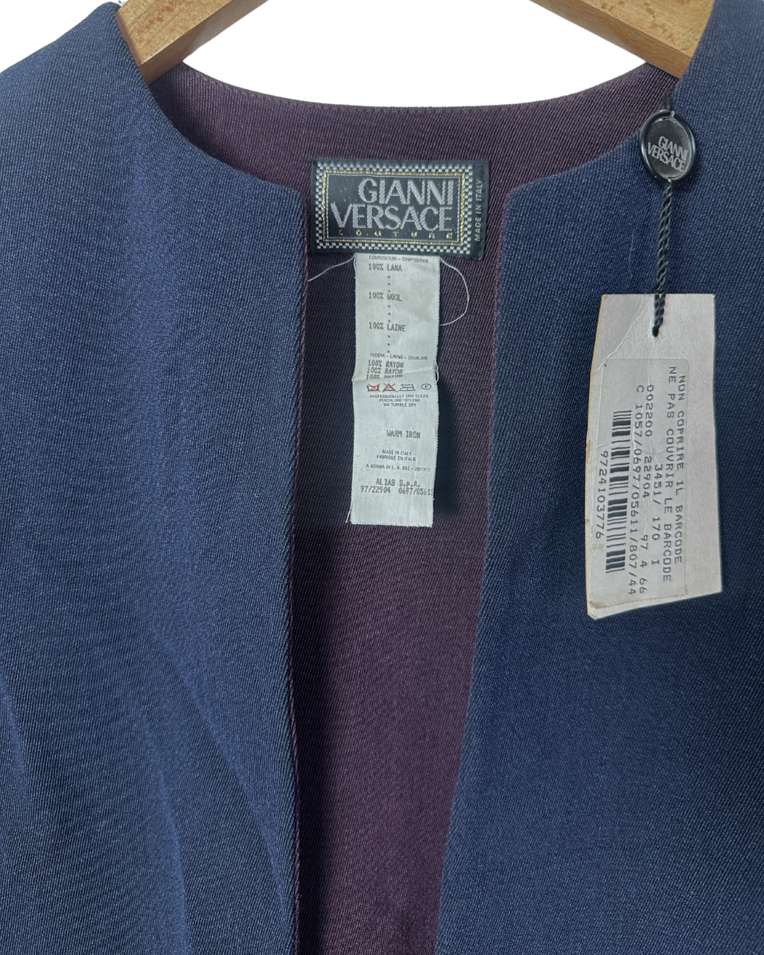 Deadstock Vintage Gianni Versace Couture Wool Women's Open Front Blazer