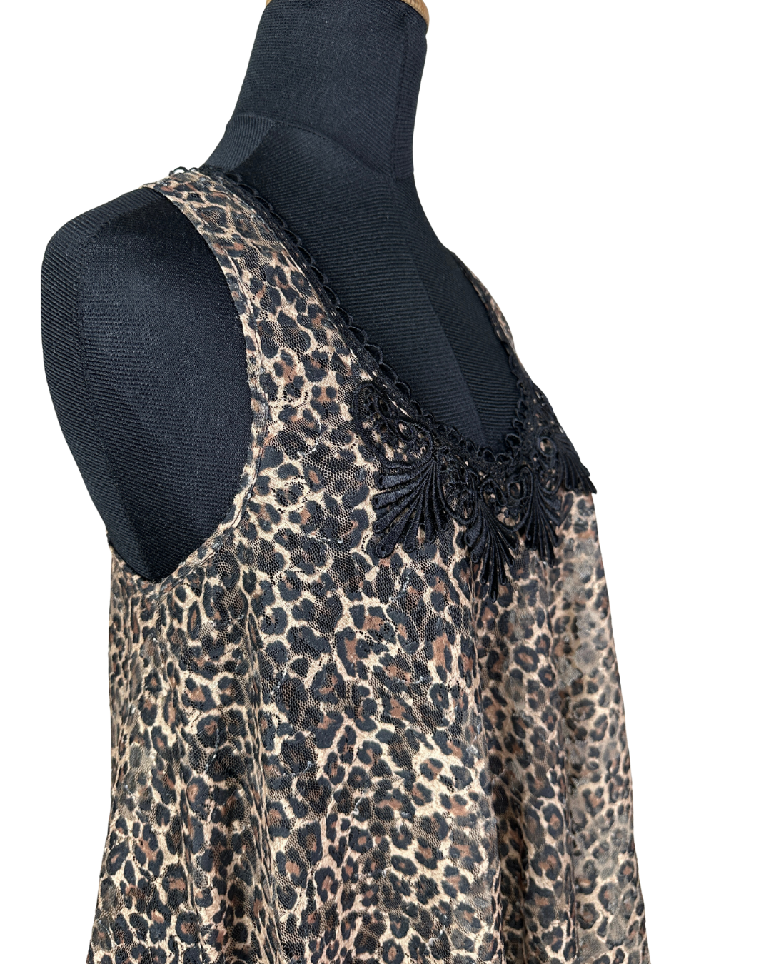 River Island Assymetrical Leopard Tank Top with Lace Trim