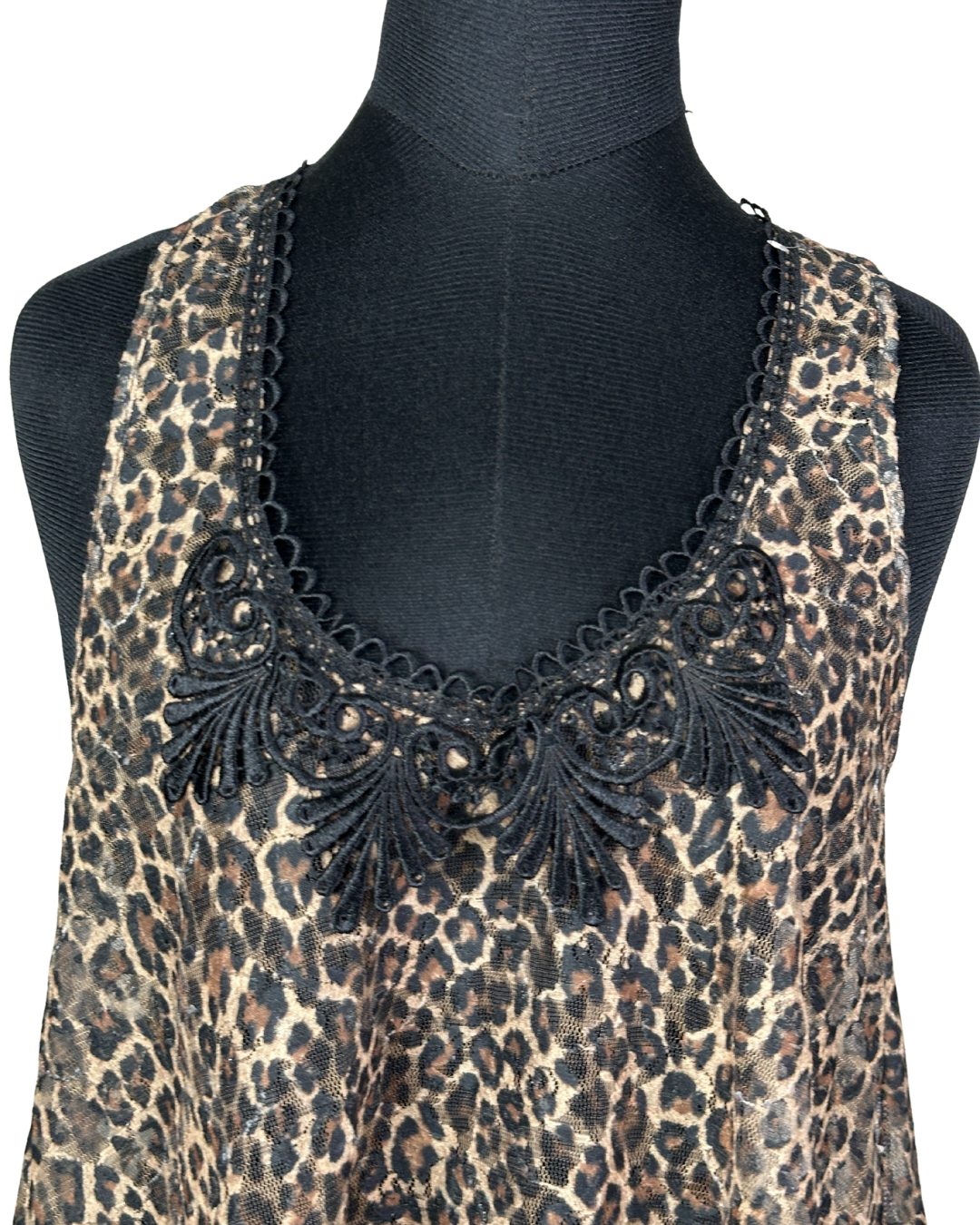 River Island Assymetrical Leopard Tank Top with Lace Trim
