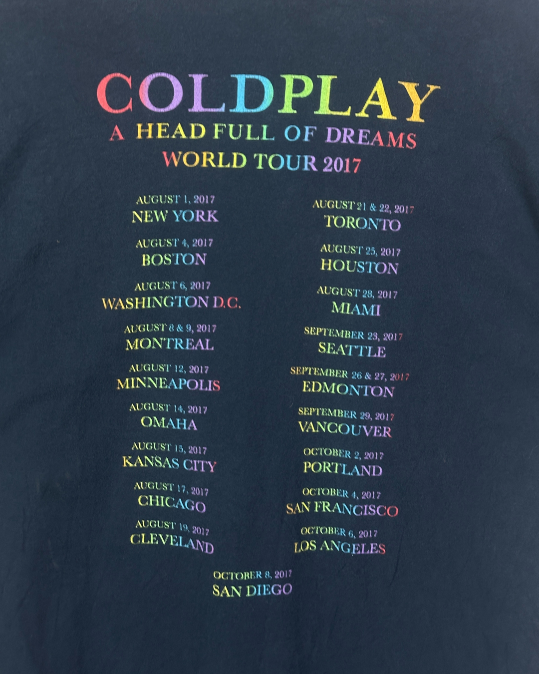 Coldplay “A Head Full of Dreams” World Tour 2017 Tee XL