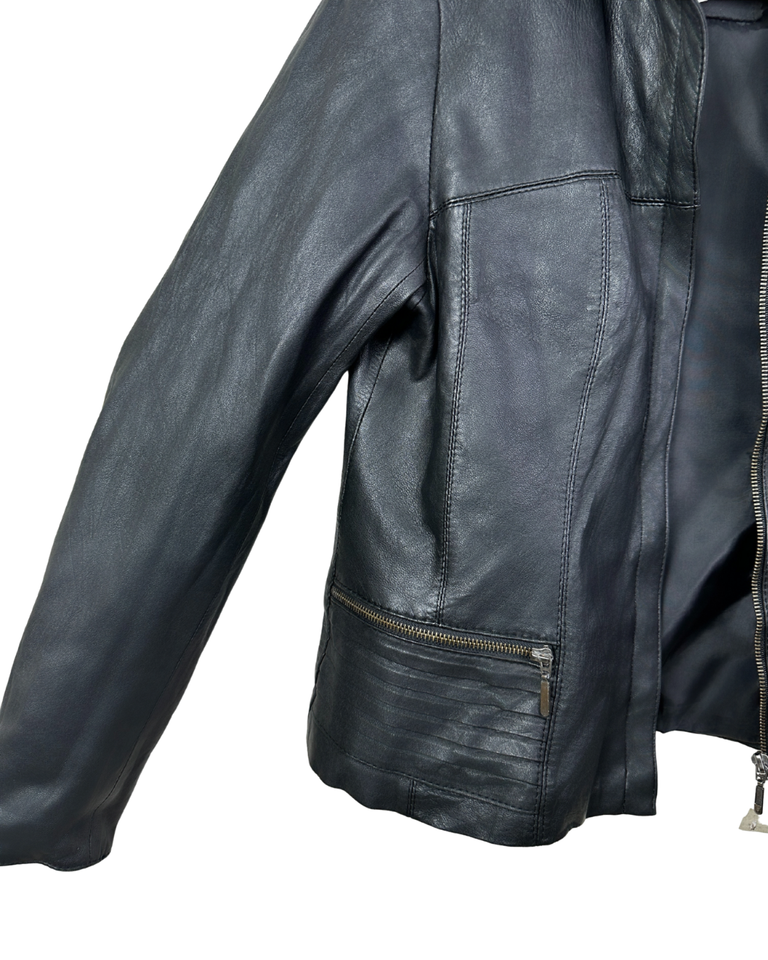 Vintage Genuine Leather Biker Jacket - Small