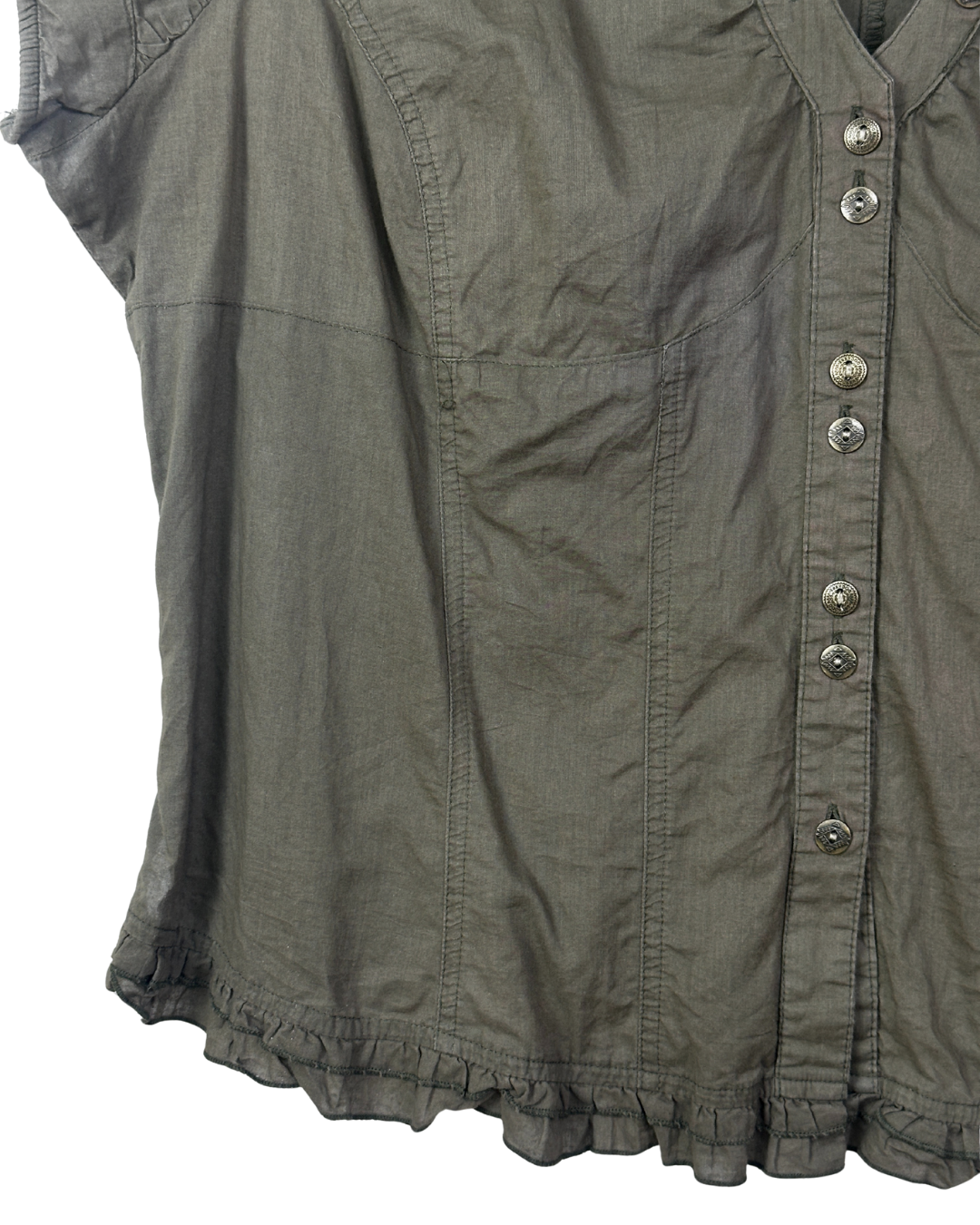 Cato Blouse with Ruched Hem and Decorative Metal Buttons - XL
