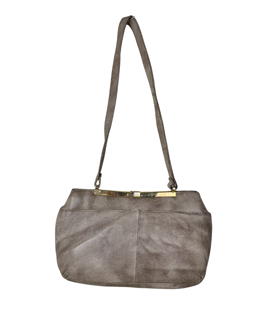 Vintage Genuine Leather Shoulder Bag with Floral Accent