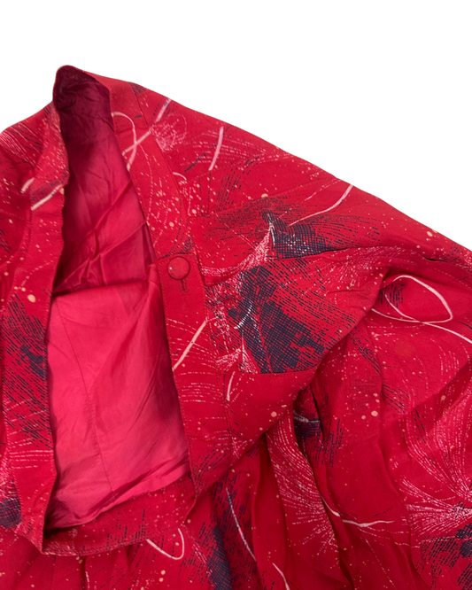 Vintage Red Pleated Satin-Lined Skirt - Small