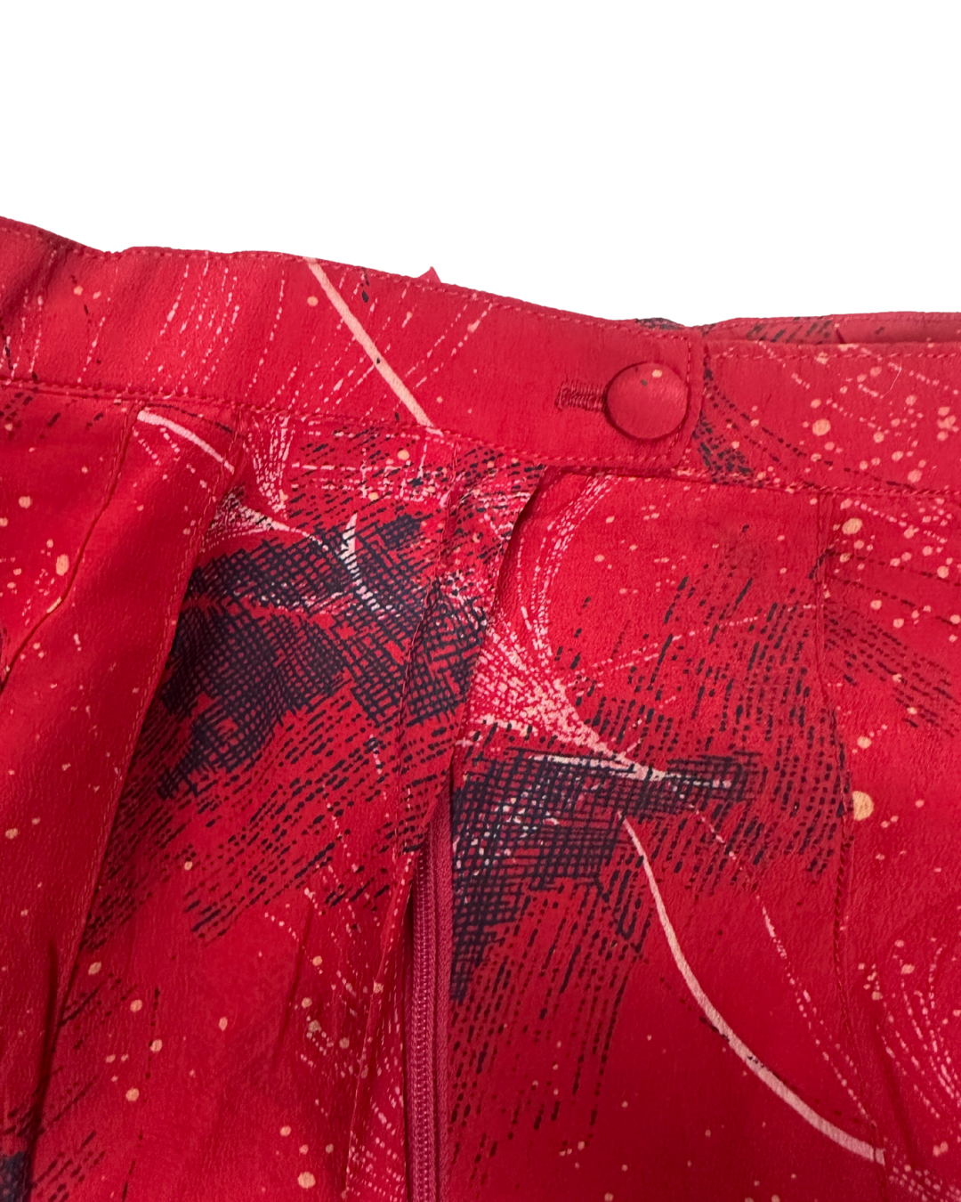 Vintage Red Pleated Satin-Lined Skirt - Small