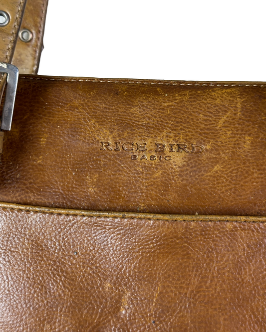 Vintage Rice Bird Genuine Leather Tote Bag