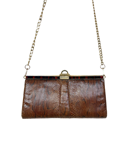 Vintage 1970s Genuine Snakeskin with Gold Chain Strap