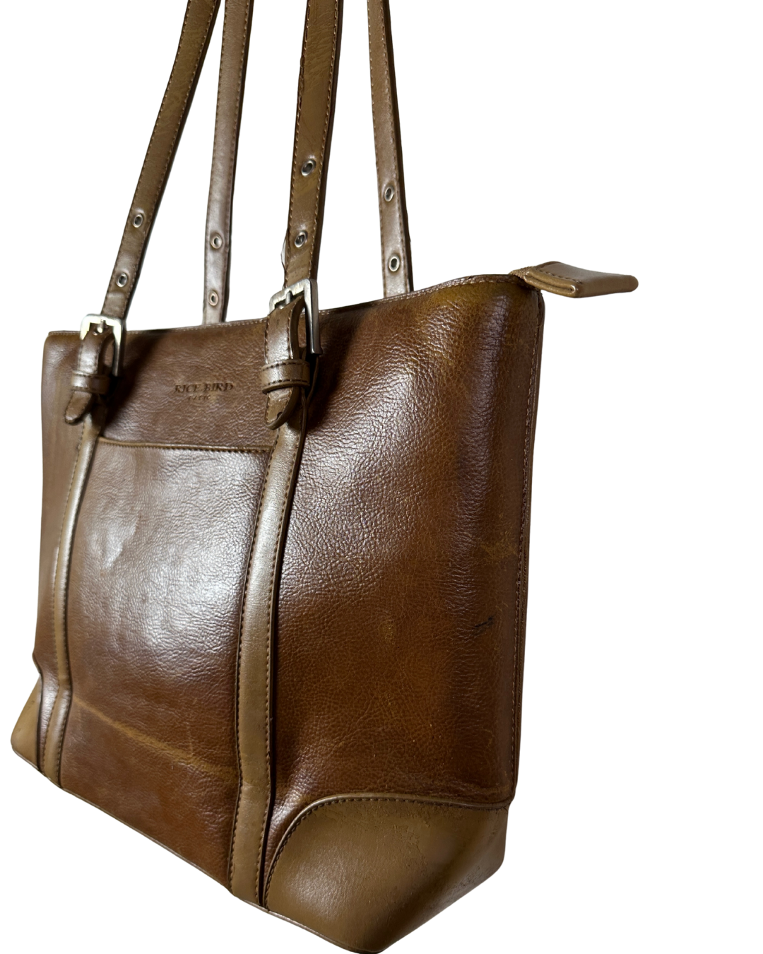 Vintage Rice Bird Genuine Leather Tote Bag