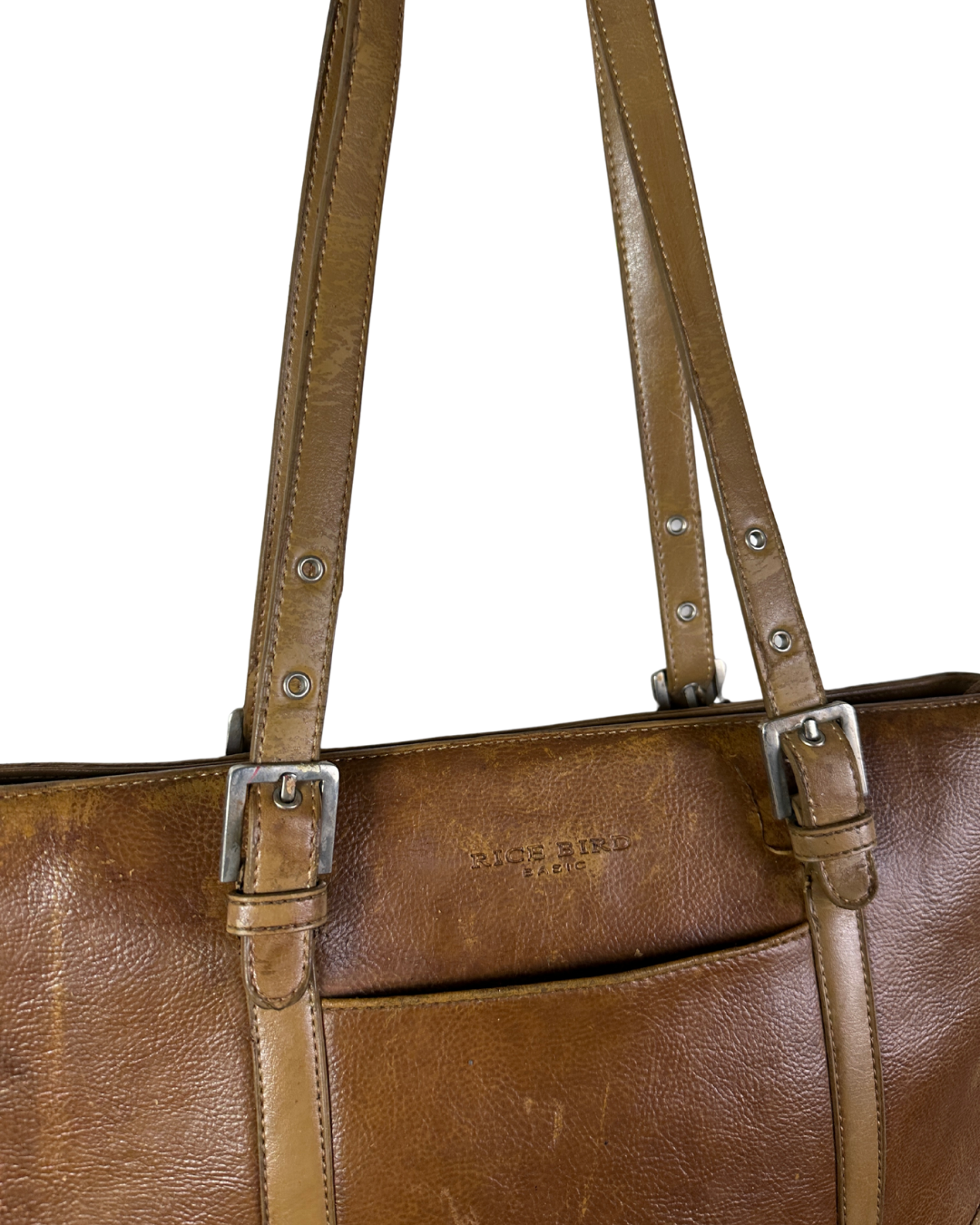 Vintage Rice Bird Genuine Leather Tote Bag