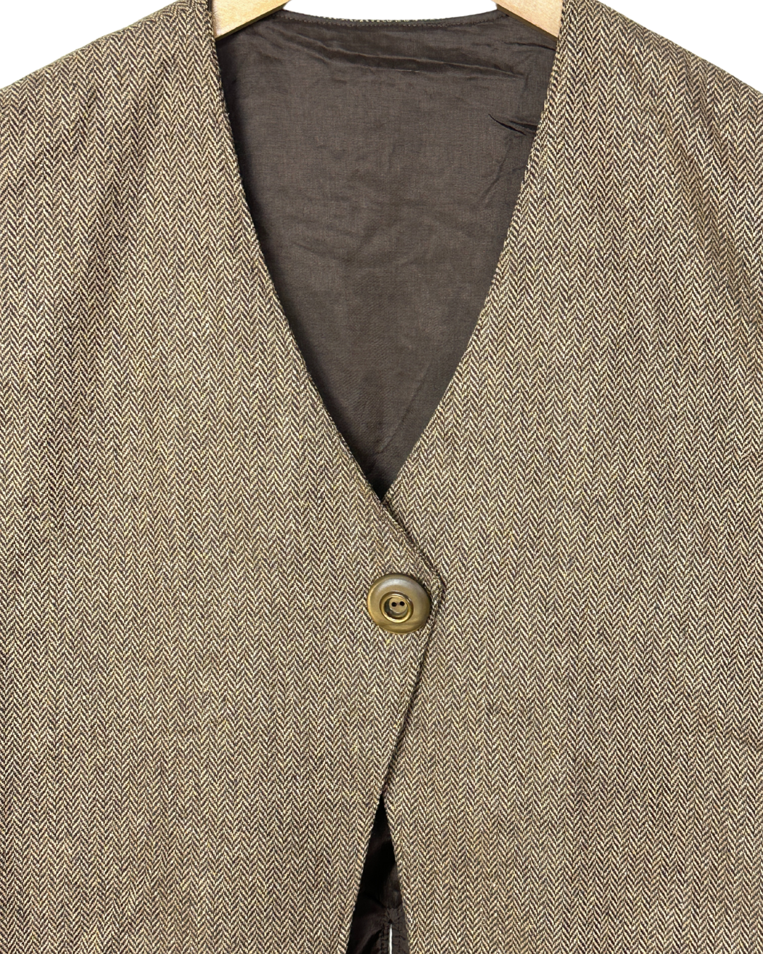 Vintage Brown Herringbone Wool-Blend Vest - Women's Large