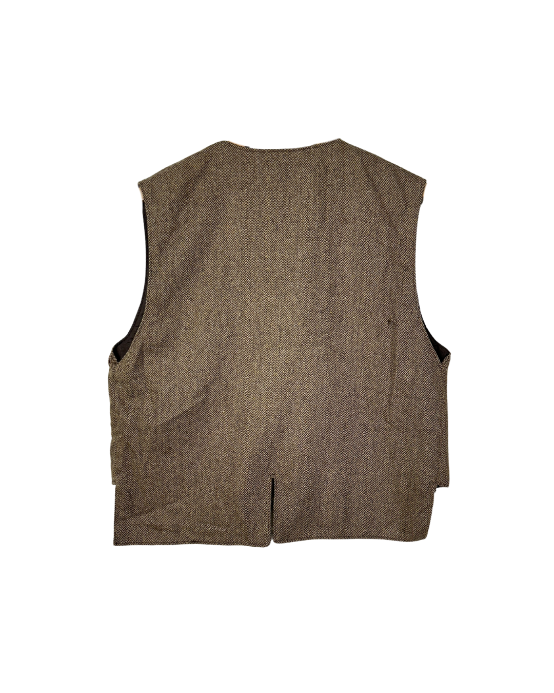 Vintage Brown Herringbone Wool-Blend Vest - Women's Large