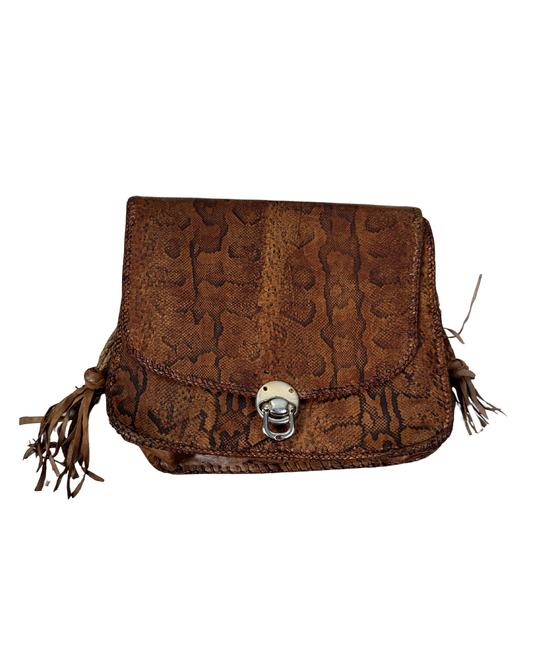 Vintage Genuine Snakeskin Clutch Bag with Tassel Details