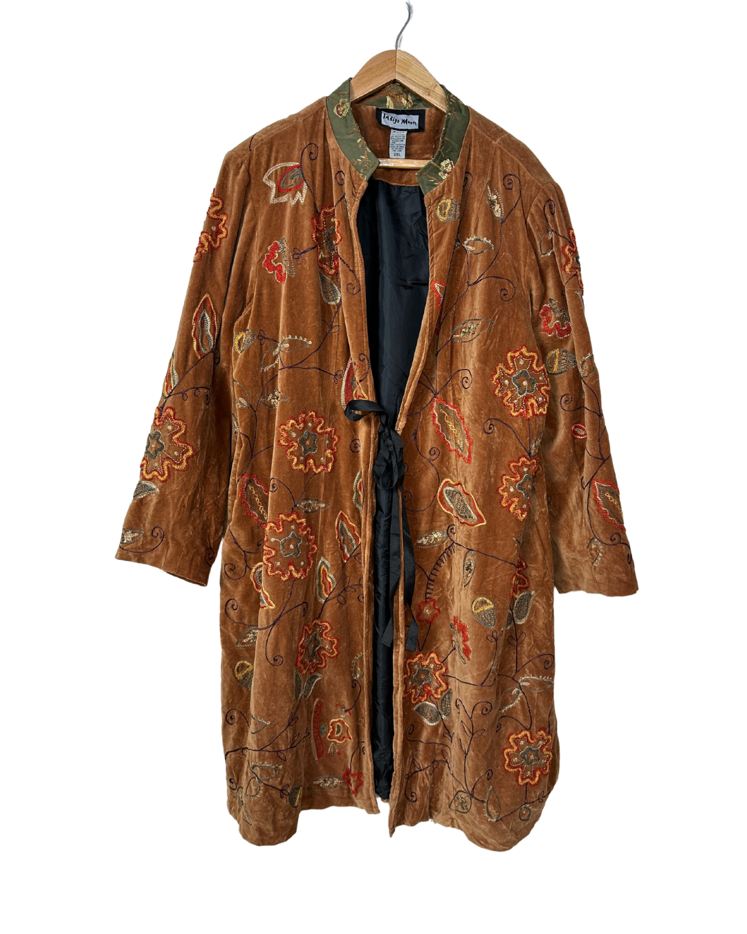 Vintage 90's Indigo Moon Velvet Embroidered Duster Coat 2XL