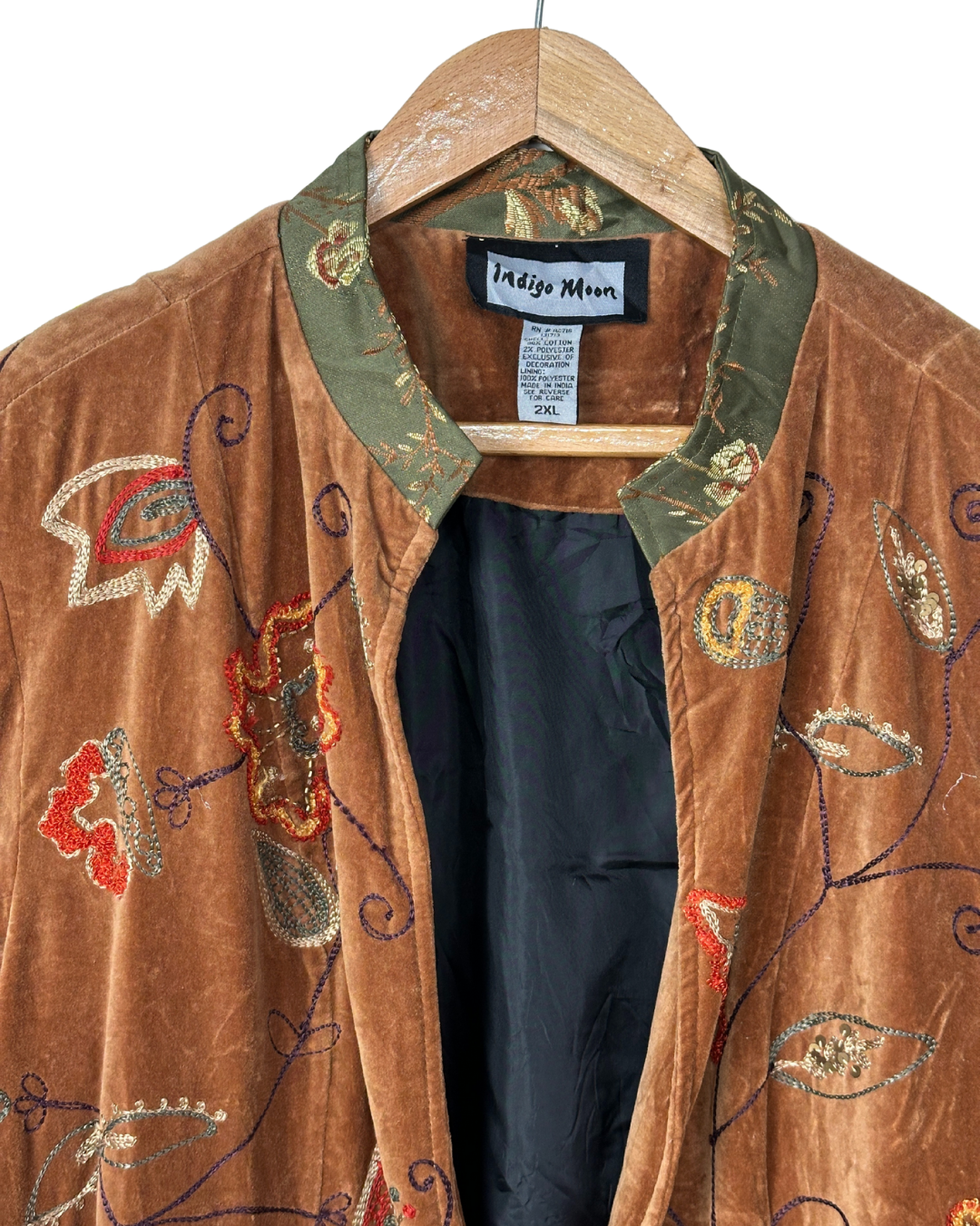 Vintage 90's Indigo Moon Velvet Embroidered Duster Coat 2XL