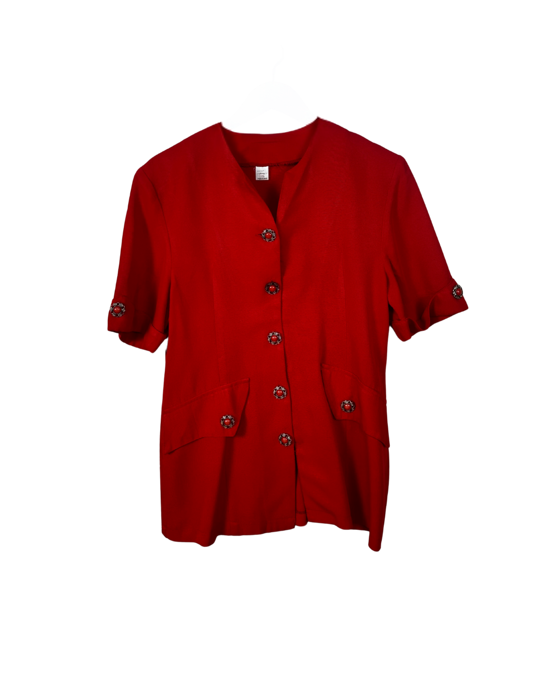 Vintage Blouse with Decorative Gem Buttons - Large