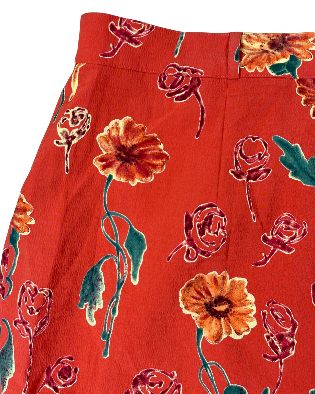 Vintage Rust Red Floral Midi Skirt – Size EU 46