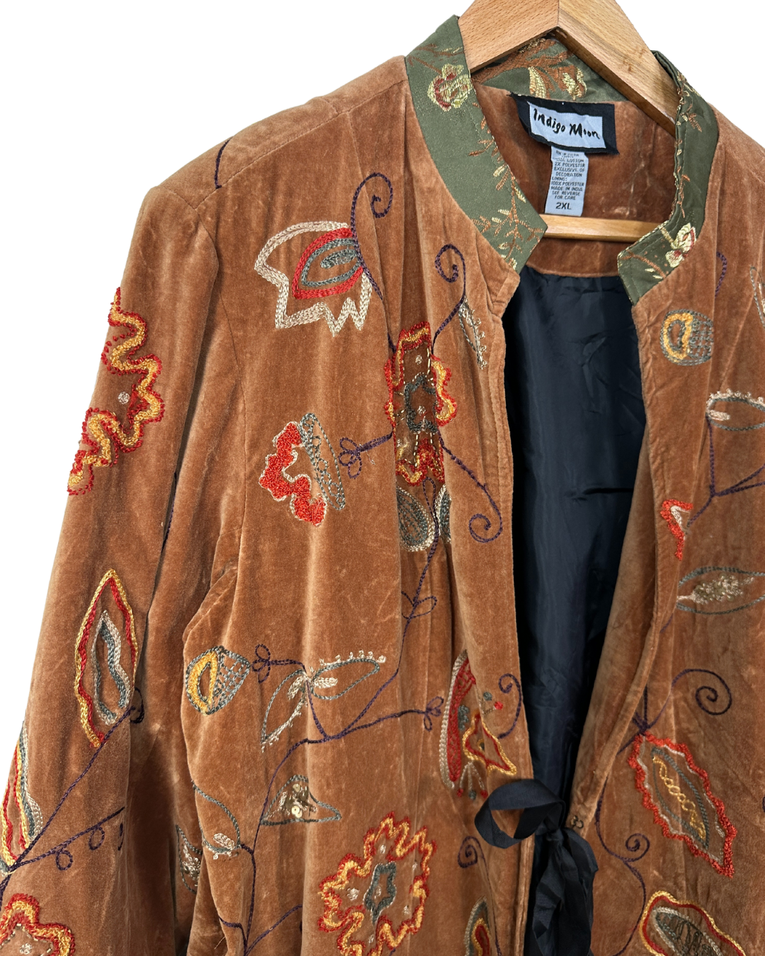 Vintage 90's Indigo Moon Velvet Embroidered Duster Coat 2XL
