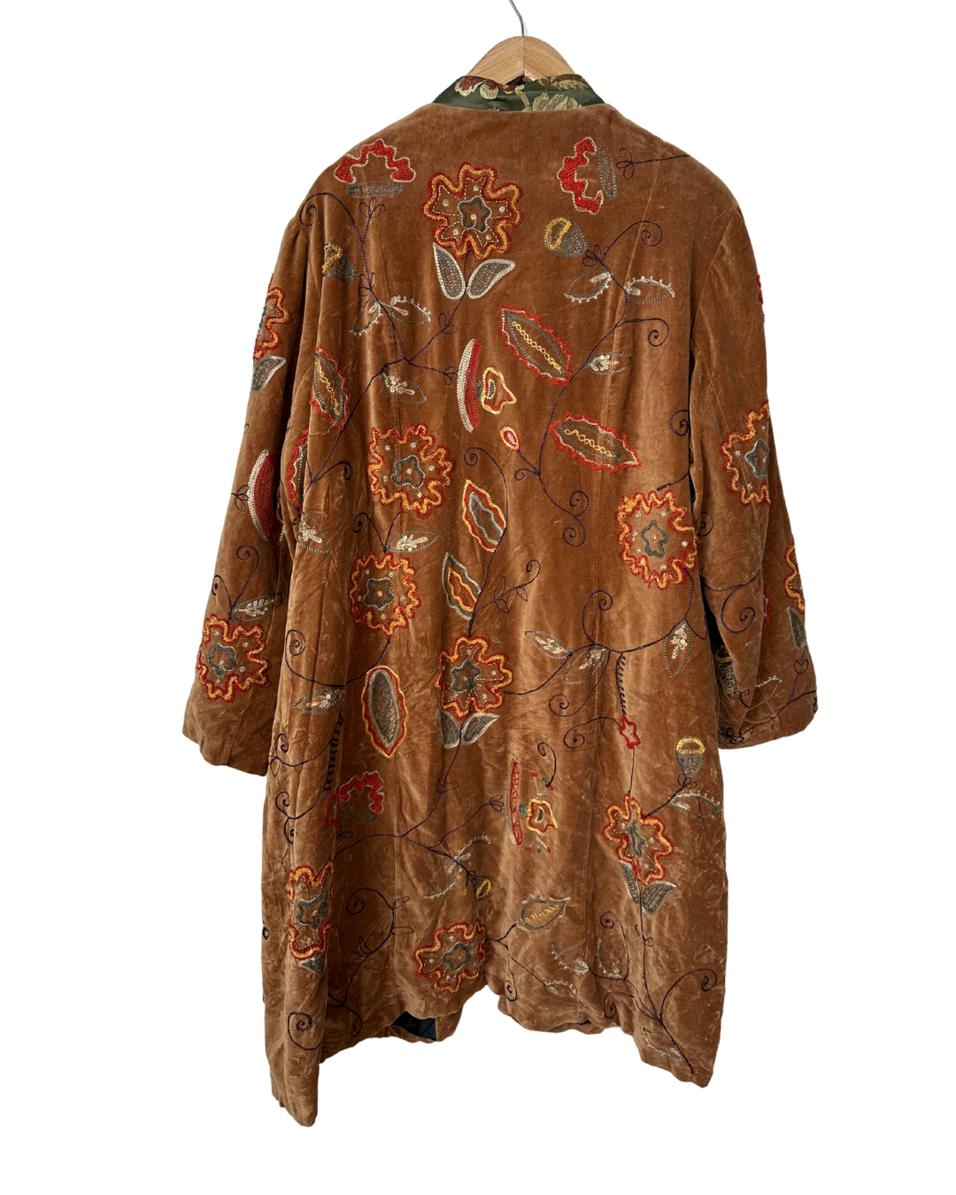 Vintage 90's Indigo Moon Velvet Embroidered Duster Coat 2XL