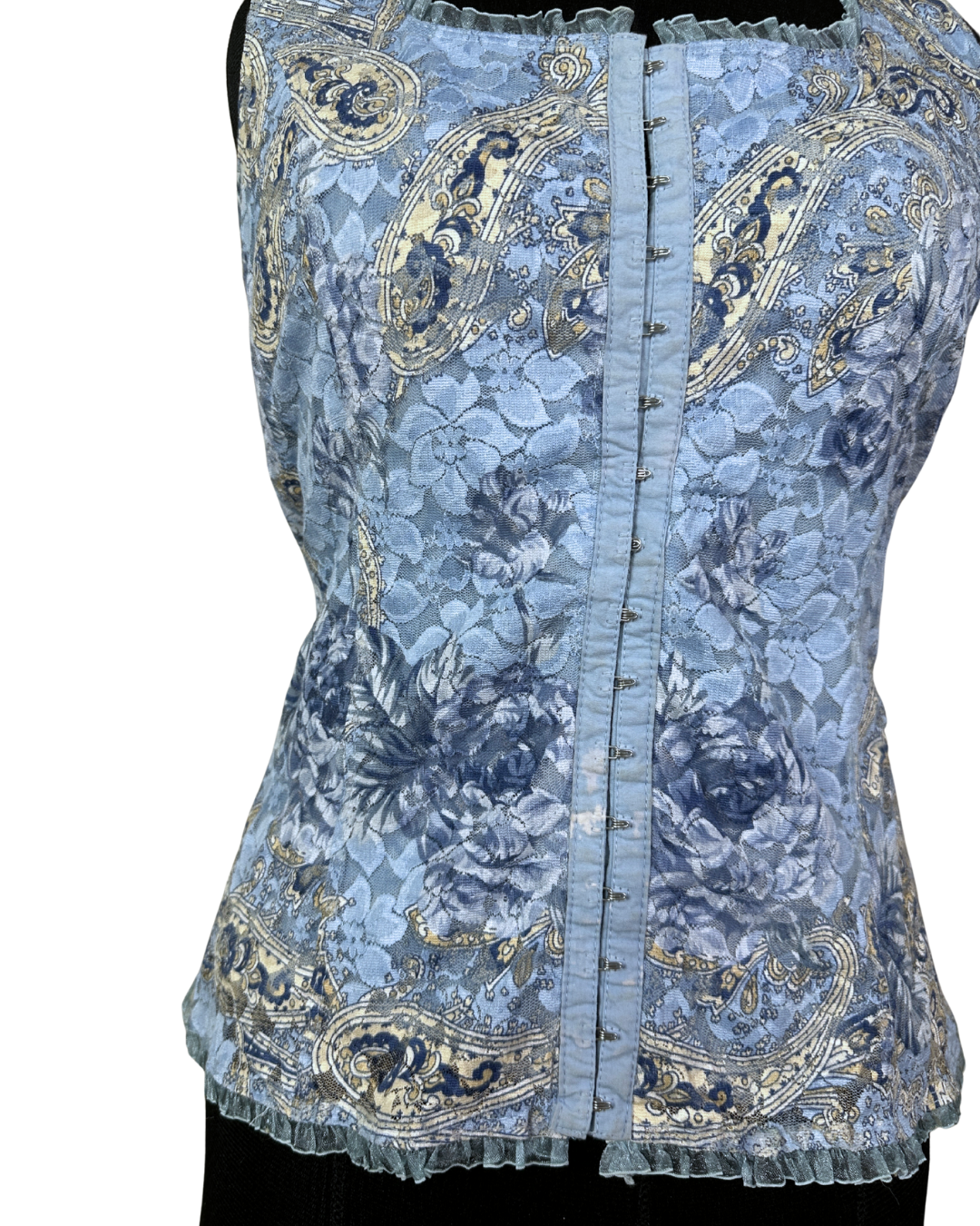 Dress Barn Brocade Fish Hook Closure Corset-Style Top