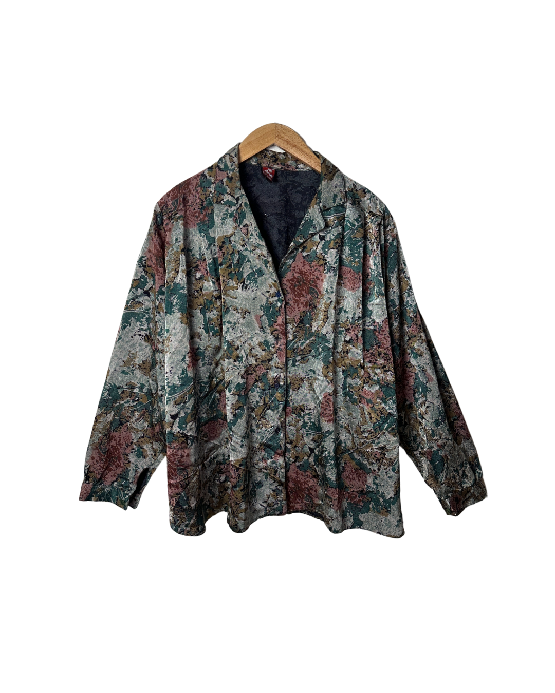 Vintage Doruk Abstract Jacquard Oversized Shirt Jacket with Belt Loops XL
