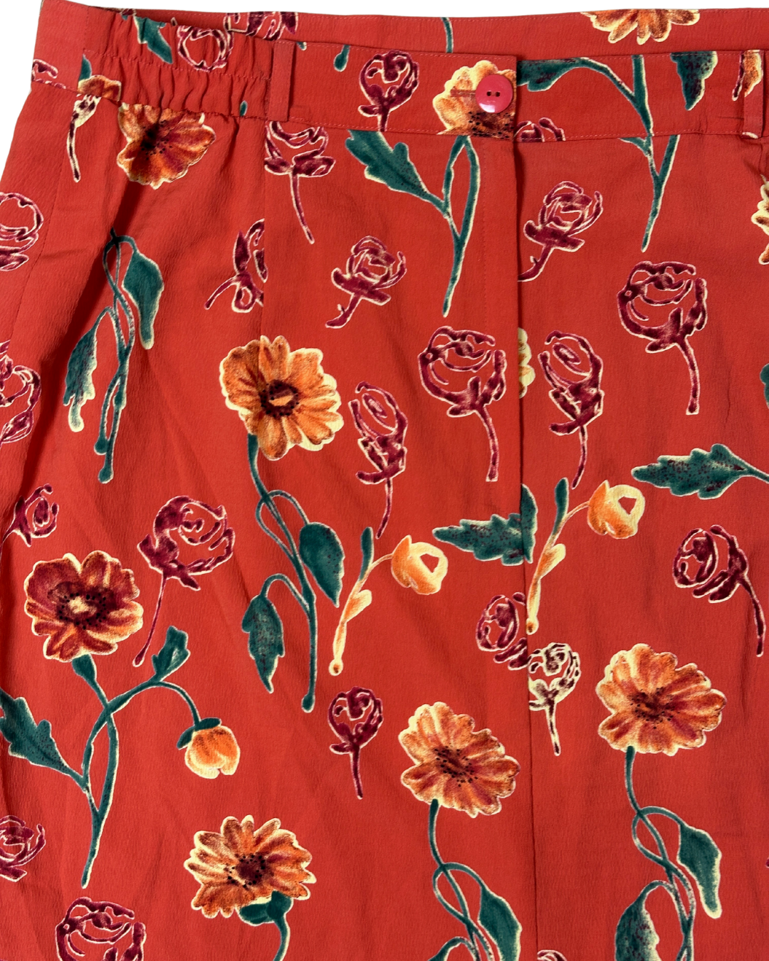 Vintage Rust Red Floral Midi Skirt – Size EU 46