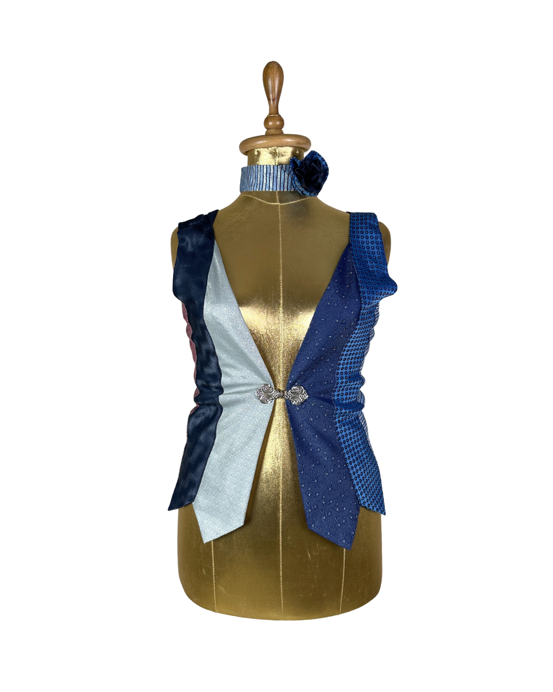 Handmade Upcycled Necktie Lace-Up Vest Top with Choker