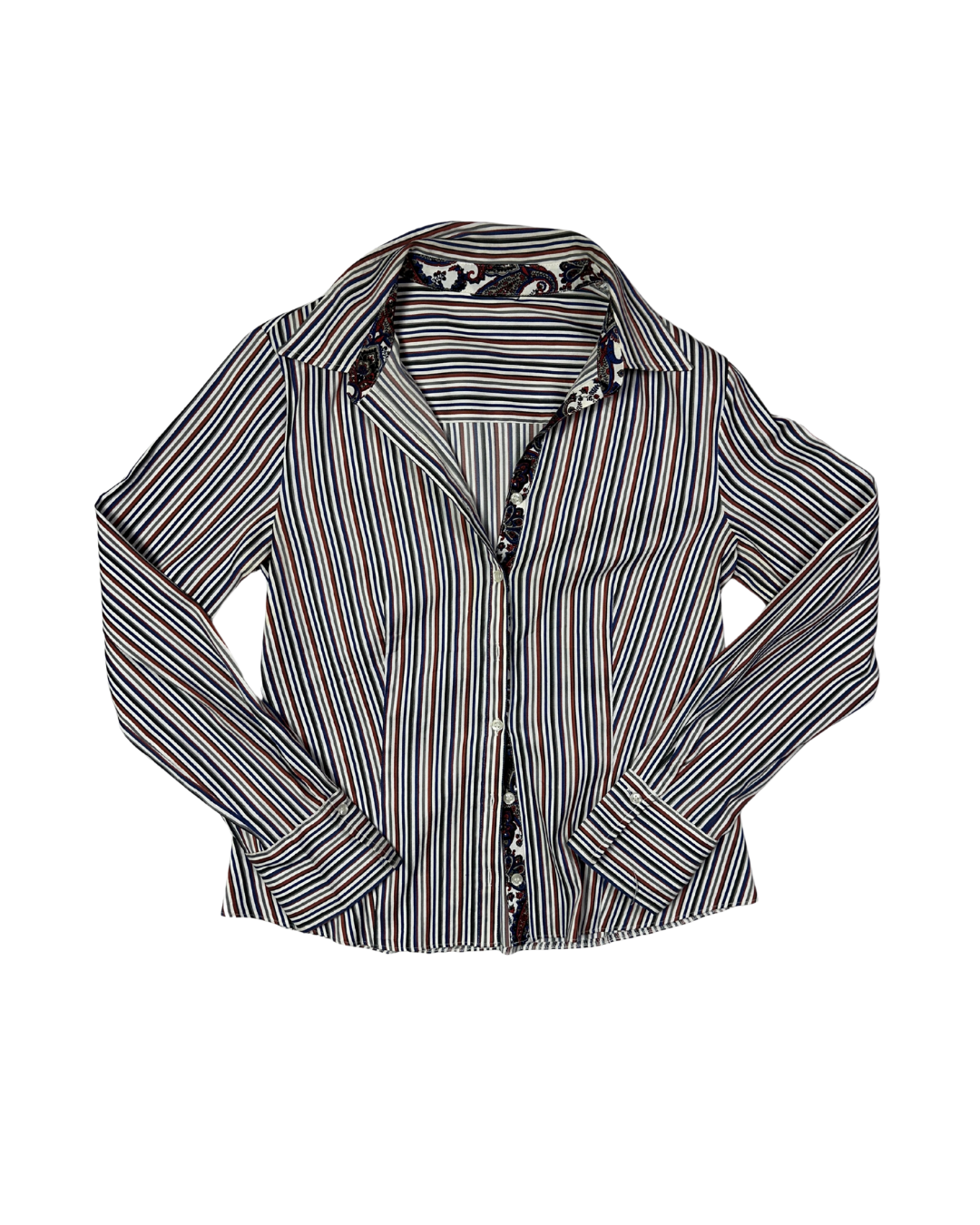 Striped Women's Fitted Shirt with Paisley Trim