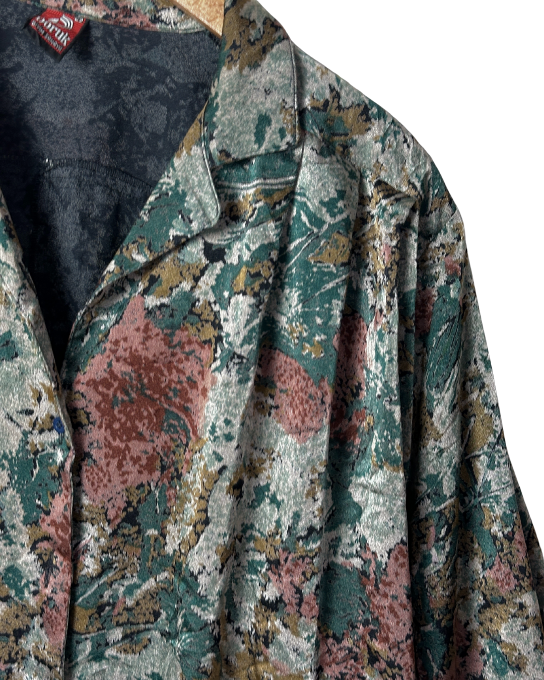 Vintage Doruk Abstract Jacquard Oversized Shirt Jacket with Belt Loops XL
