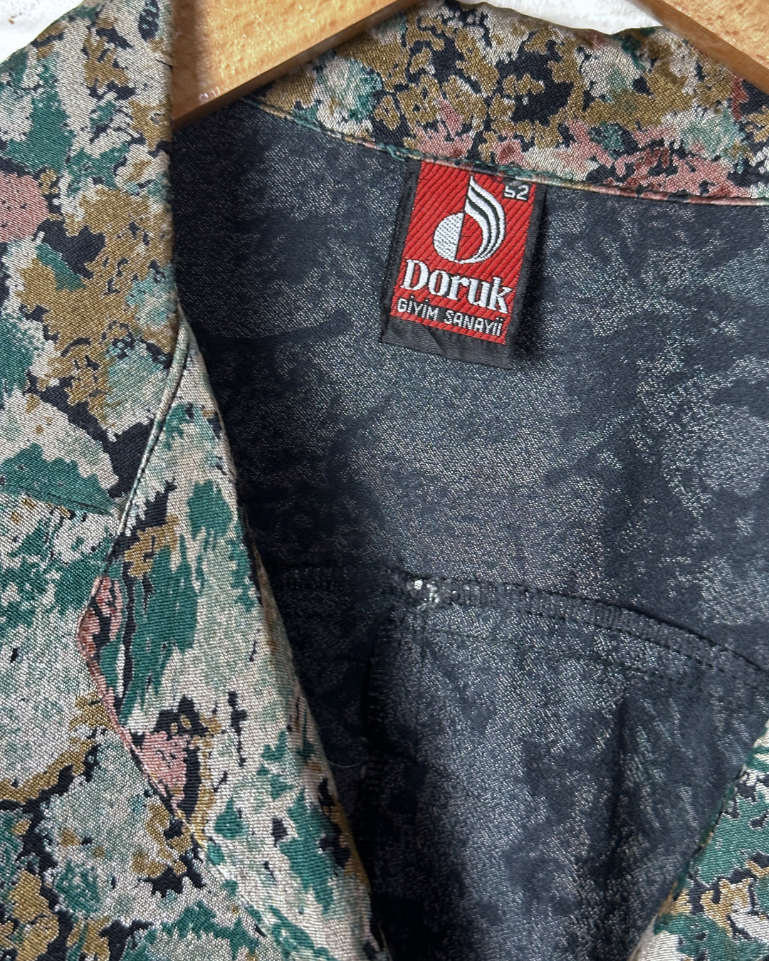 Vintage Doruk Abstract Jacquard Oversized Shirt Jacket with Belt Loops XL