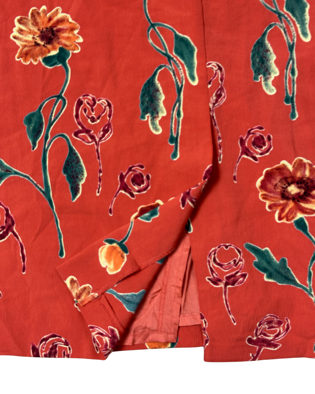 Vintage Rust Red Floral Midi Skirt – Size EU 46
