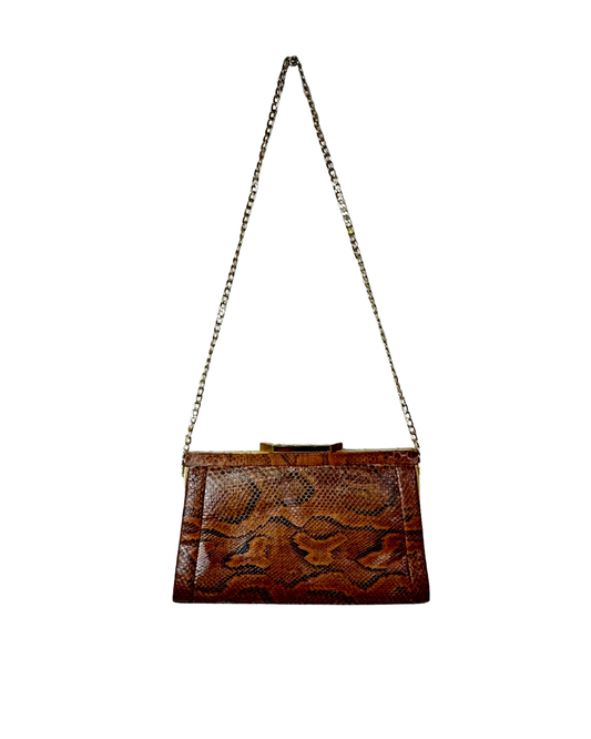 Vintage 1960s/1970s Genuine Snakeskin Shoulder Bag with Chain Strap