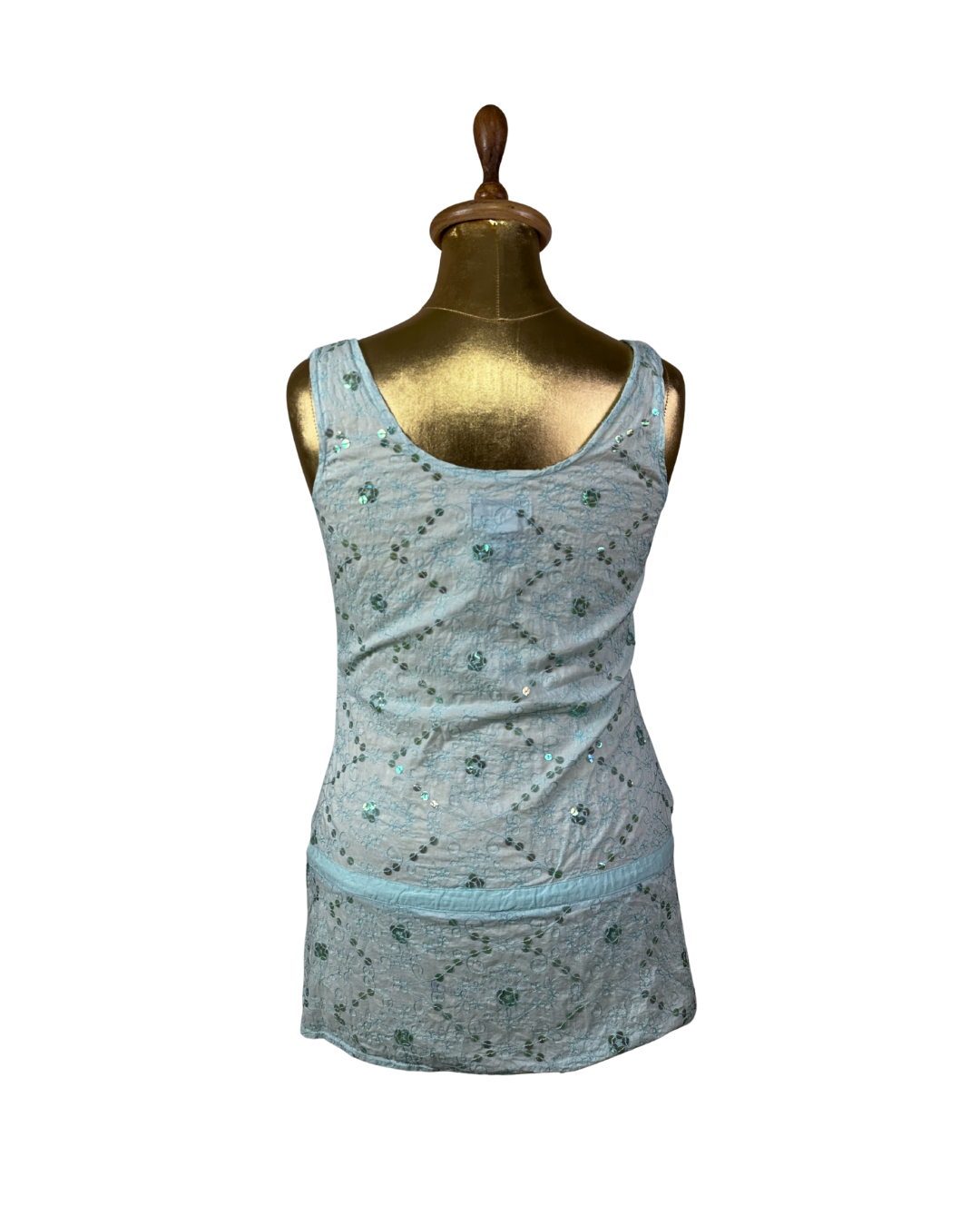 Jeans West Embroidered Lace-Trim Tank Top w/ Waist Drawstring - Small
