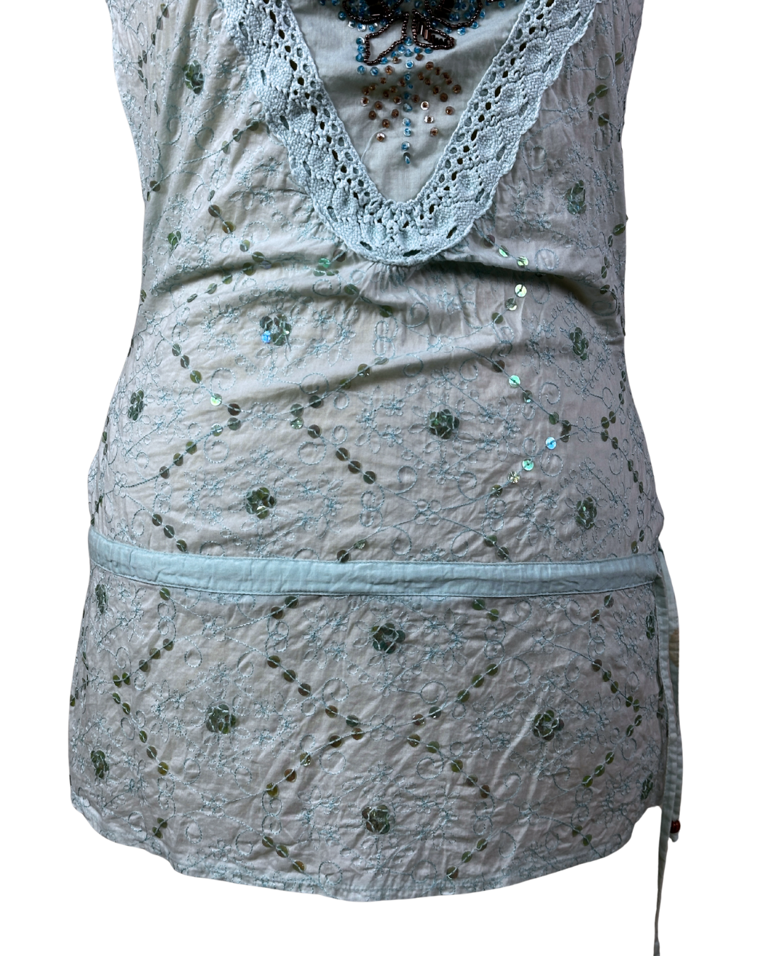Jeans West Embroidered Lace-Trim Tank Top w/ Waist Drawstring - Small