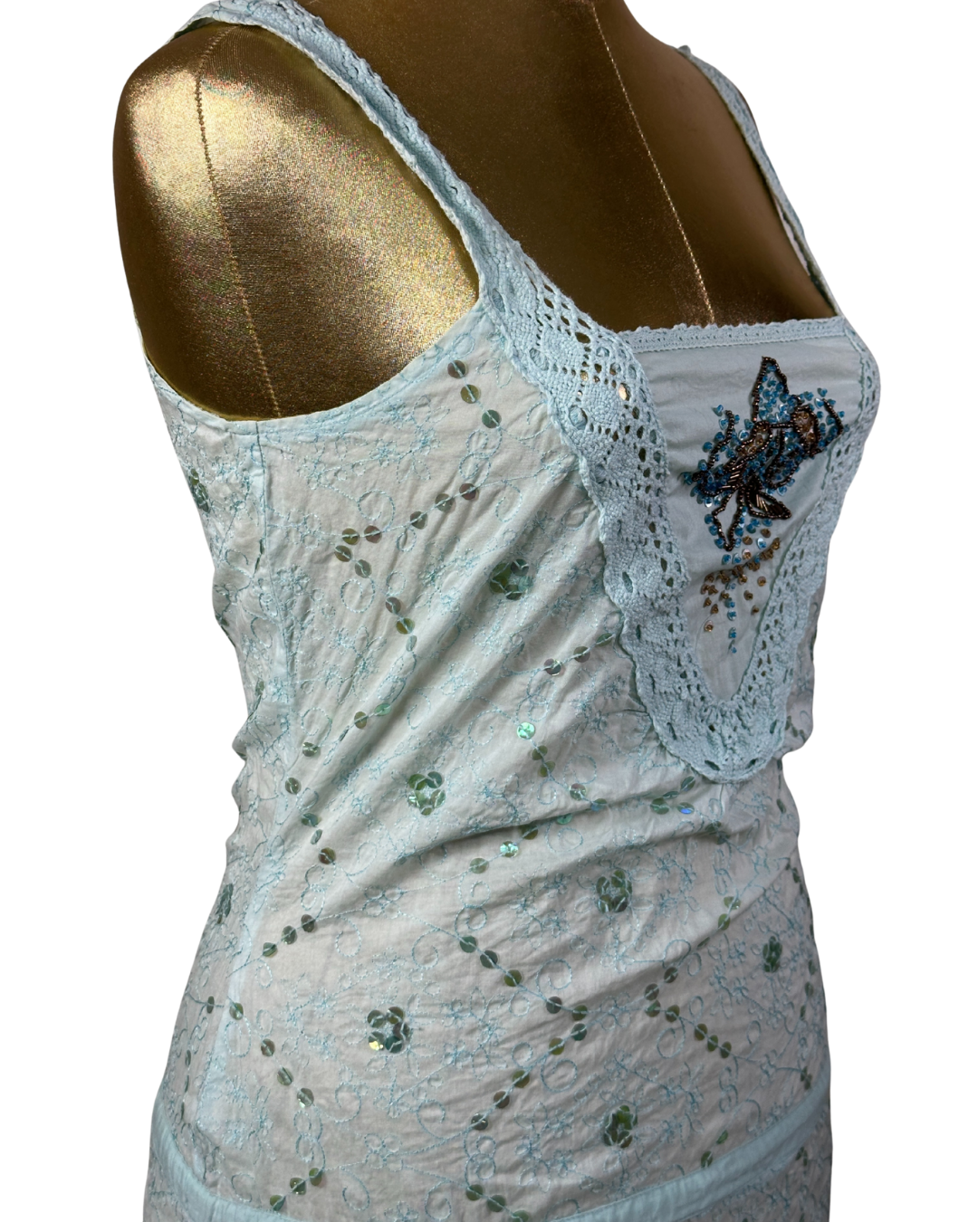 Jeans West Embroidered Lace-Trim Tank Top w/ Waist Drawstring - Small