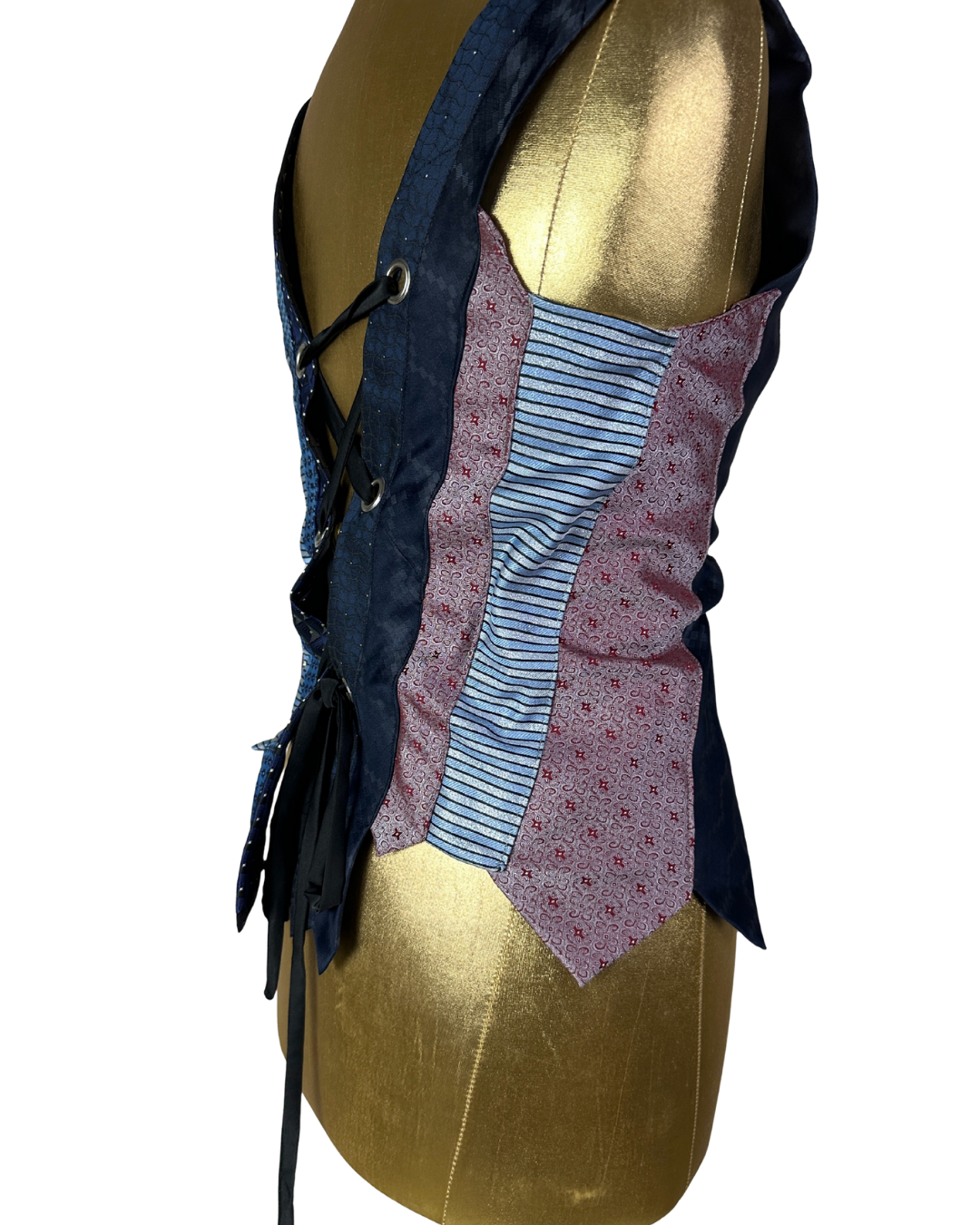 Handmade Upcycled Necktie Lace-Up Vest Top with Choker