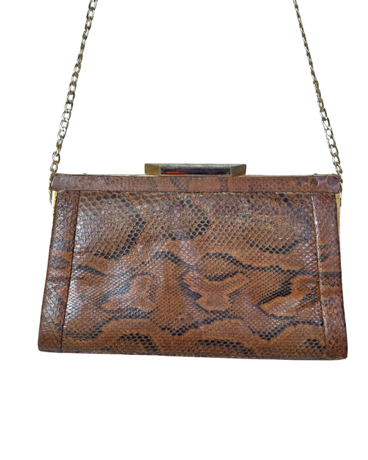 Vintage 1960s/1970s Genuine Snakeskin Shoulder Bag with Chain Strap