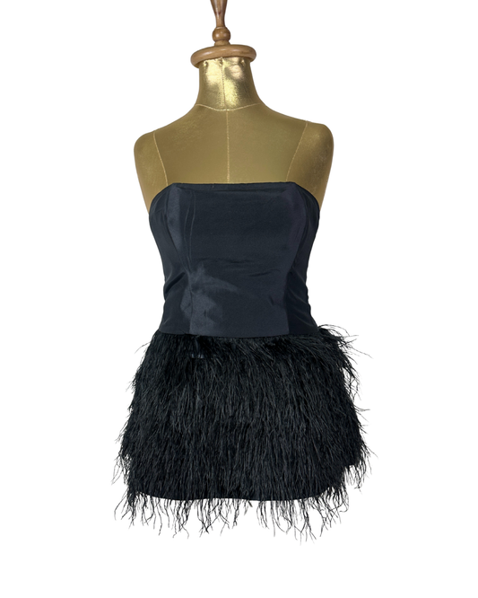 Retro Party Strapless Feather Trim Top