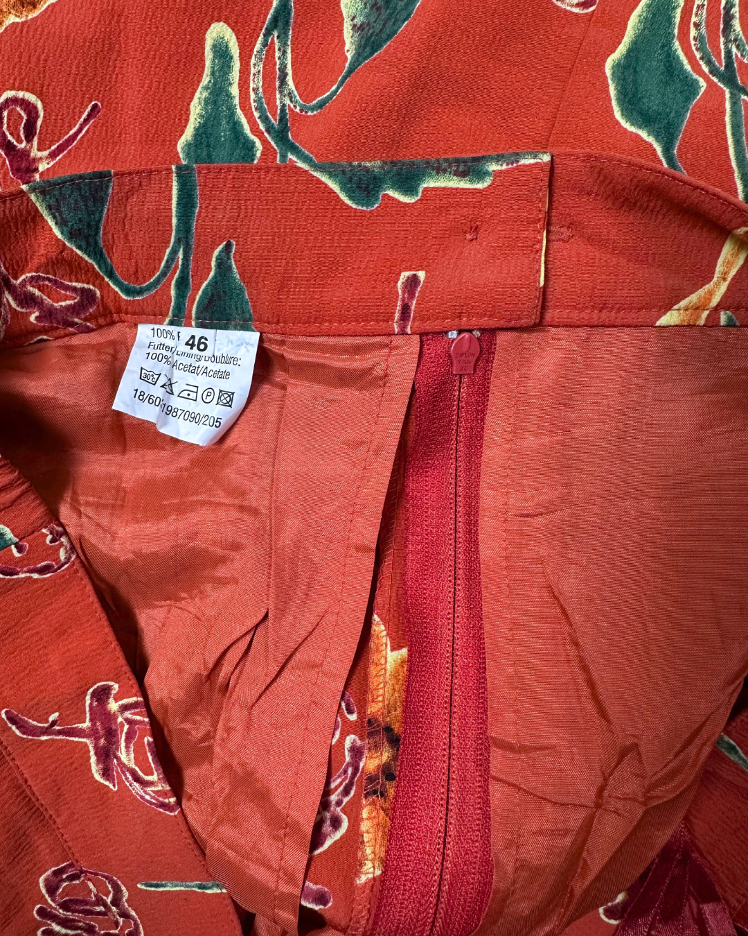 Vintage Rust Red Floral Midi Skirt – Size EU 46