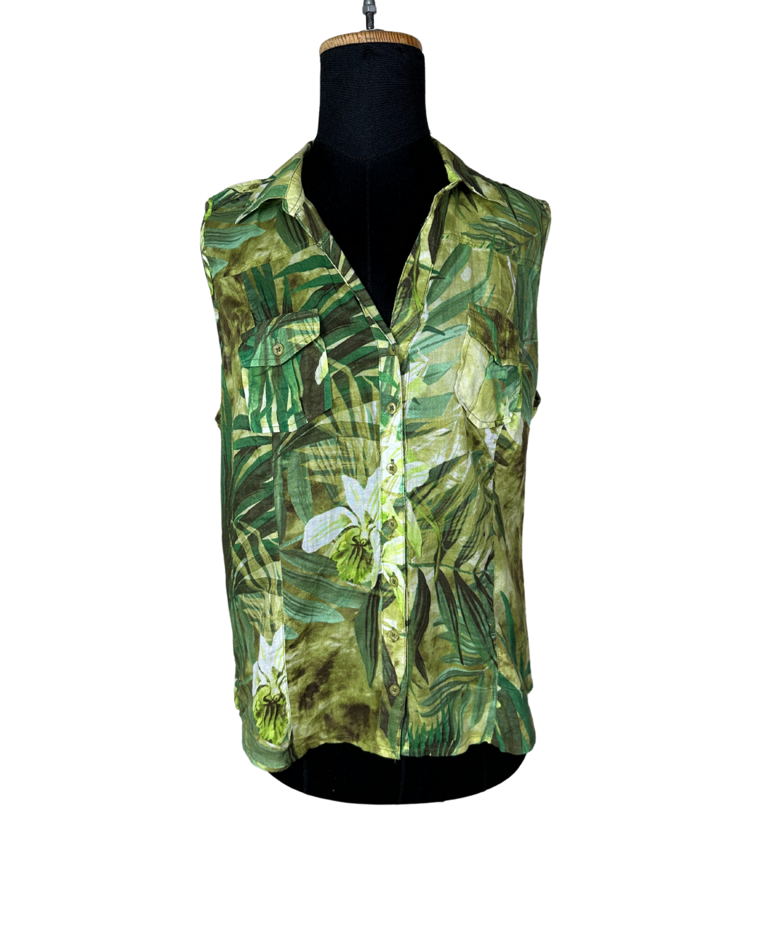Patrice Bréal Tropical Leaf Sleeveless Women's Shirt – Size 44